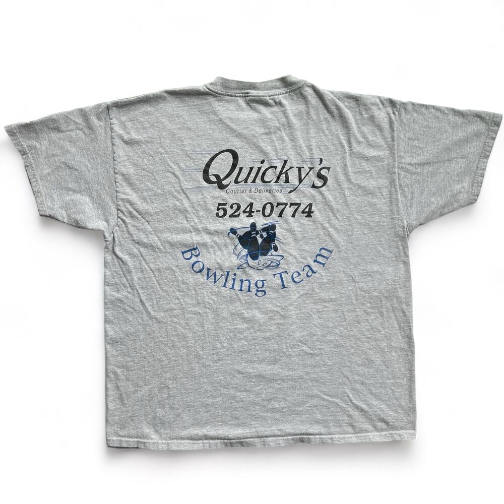 Vintage 90s Y2k Champion Quicky's Bowling Kenny Ken Delivery T Shirt Gray XXL